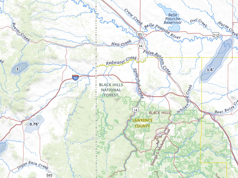 NEXRAD radar-signature map of the hail storm over Spearfish, SD on Jun 1, 2026