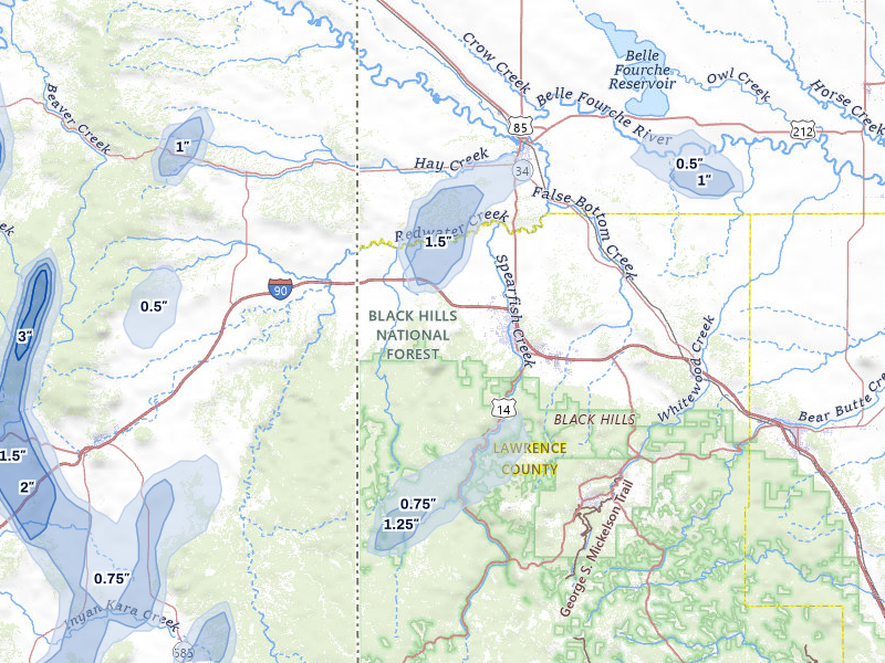 NEXRAD radar-signature map of the hail over Spearfish, SD
