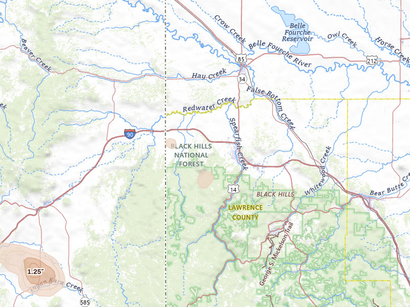 Radar-estimated hail-size map of the storm over Spearfish, SD on Jun 4, 2026