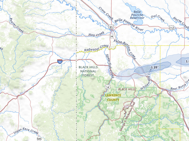 NEXRAD radar-signature map of the hail storm over Spearfish, SD on Jul 1, 2026