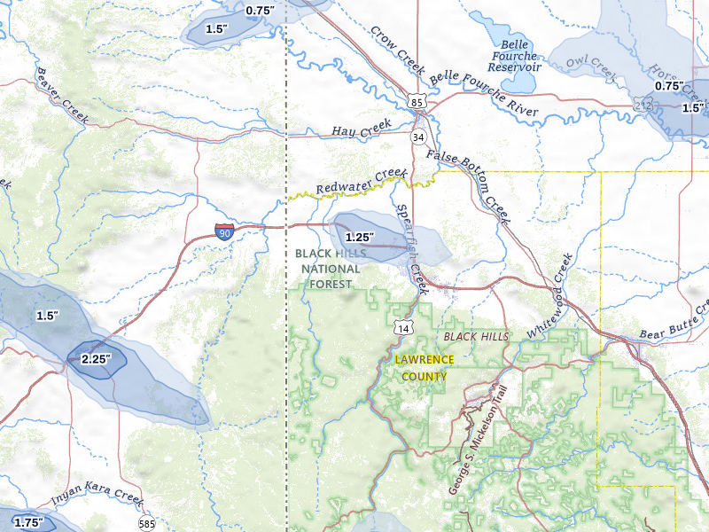 NEXRAD radar-signature map of the hail storm over Spearfish, SD on Jul 3, 2026