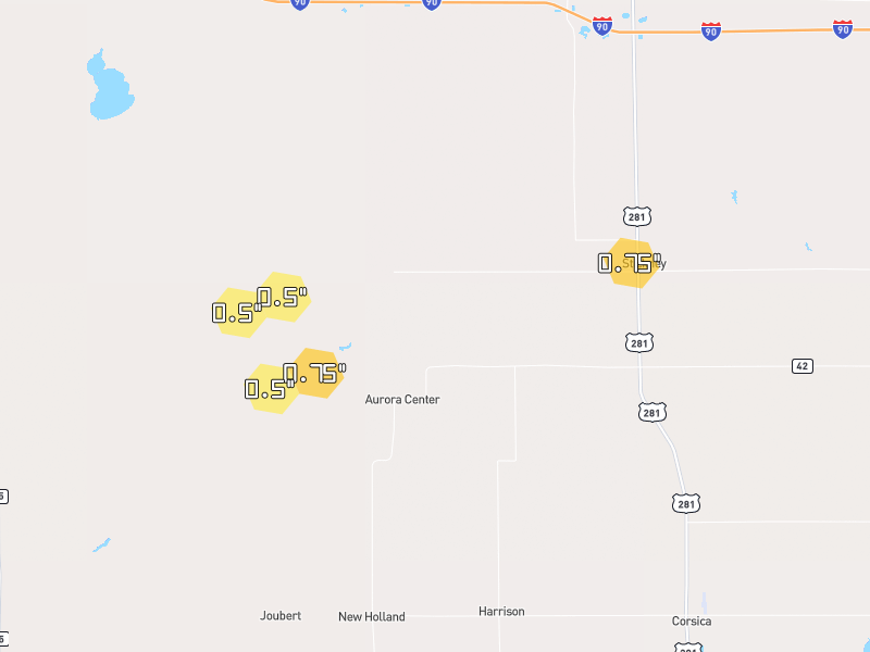 Hail map of Stickney, SD on Jul 1, 2026, hail up to 0.75"
