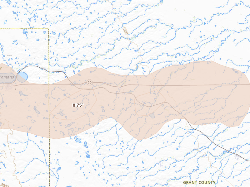 Radar-estimated hail-size map of the storm over Stockholm, SD on Jul 7, 2026