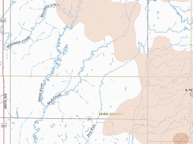 Radar-estimated hail-size map of the storm over Stratford, SD on Jul 7, 2026