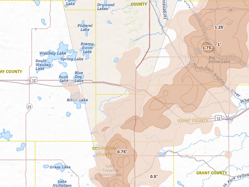 Radar-estimated hail-size map of the storm over Summit, SD on Jul 6, 2026