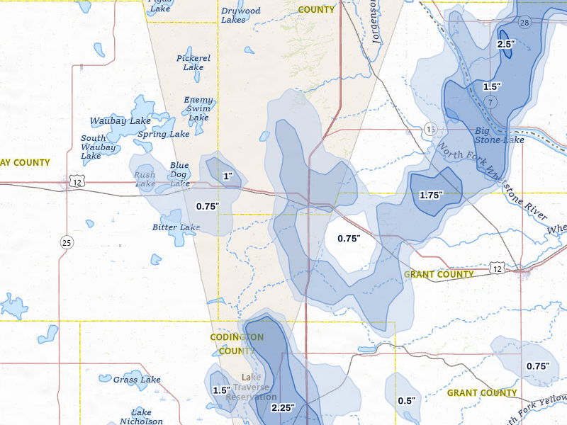 NEXRAD radar-signature map of the hail storm over Summit, SD on Jul 6, 2026