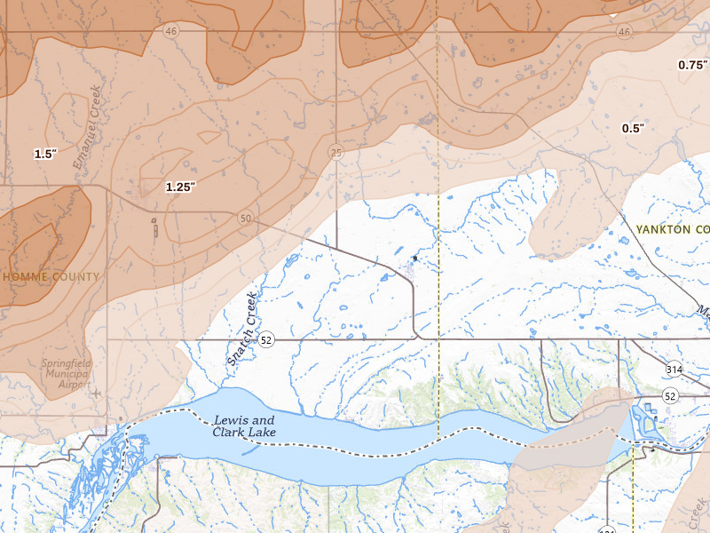 Radar-estimated hail-size map of the storm over Tabor, SD on May 17, 2026