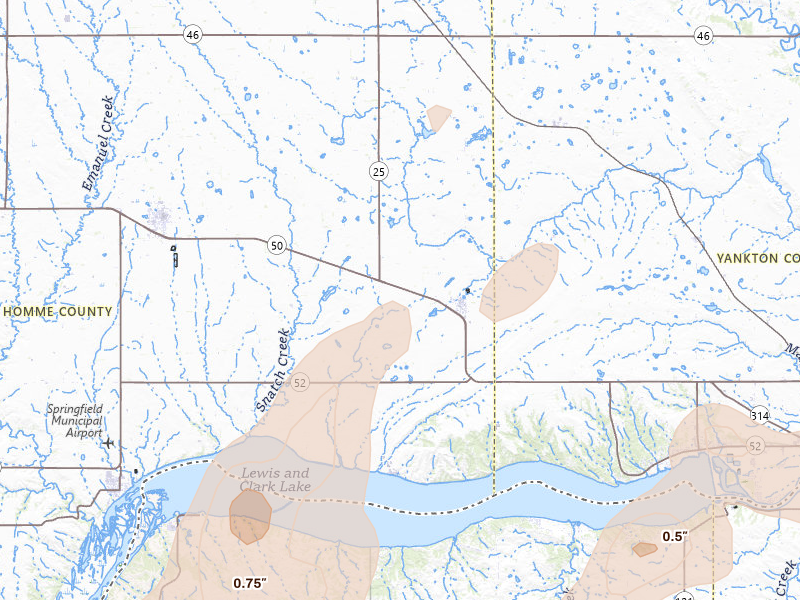 Radar-estimated hail-size map of the storm over Tabor, SD on Jun 29, 2026