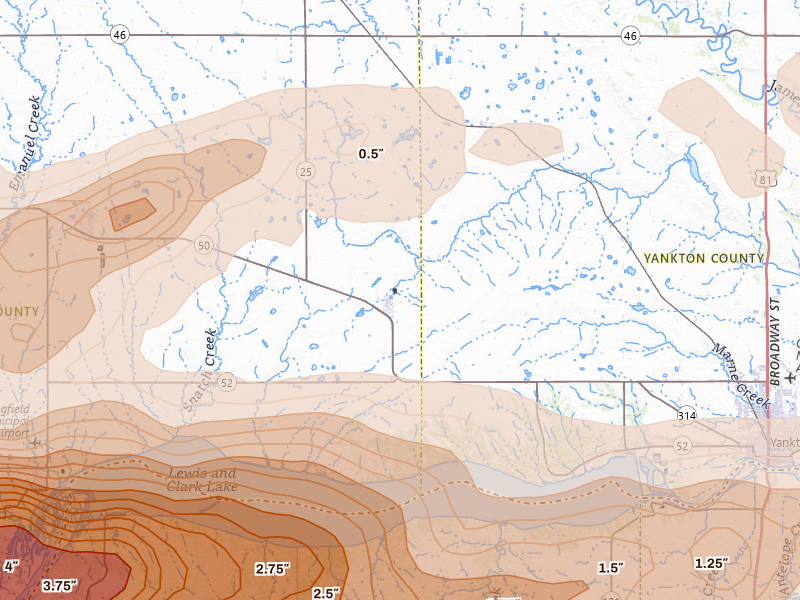 Radar-estimated hail-size map of the storm over Tabor, SD on Sep 1, 2026