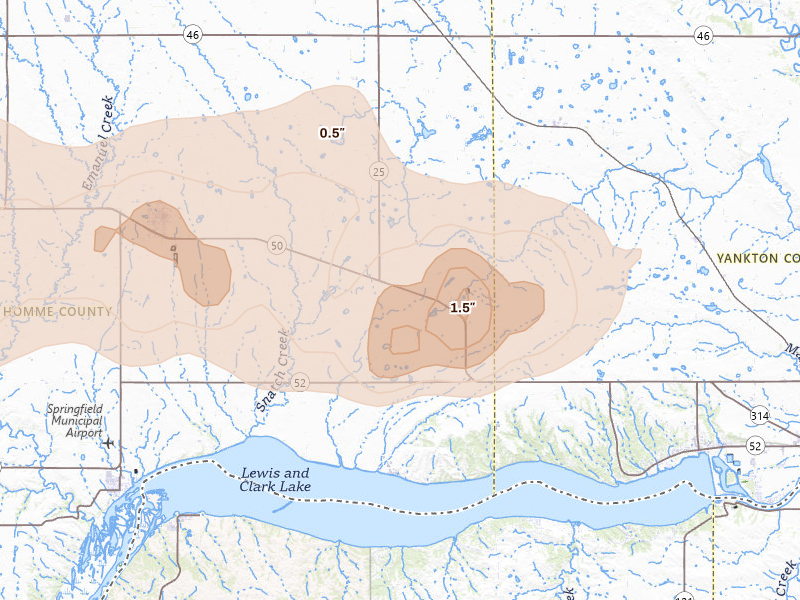Radar-estimated hail-size map of the storm over Tabor, SD
