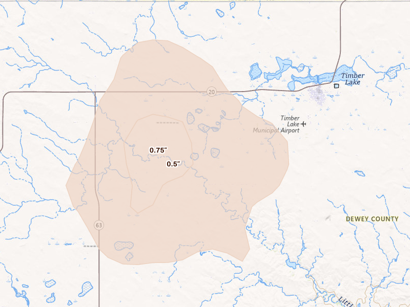 Radar-estimated hail-size map of the storm over Timber Lake, SD