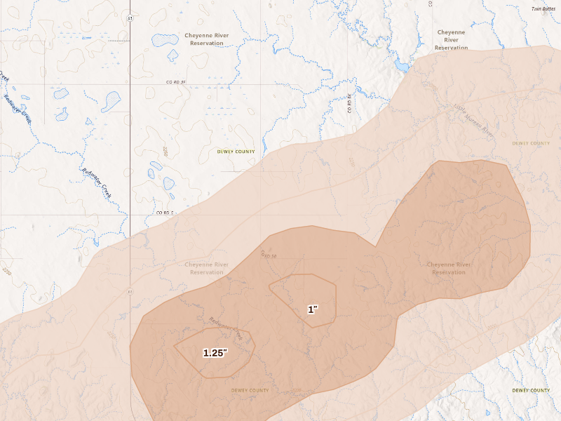 Radar-estimated hail-size map of the storm over Timber Lake, SD