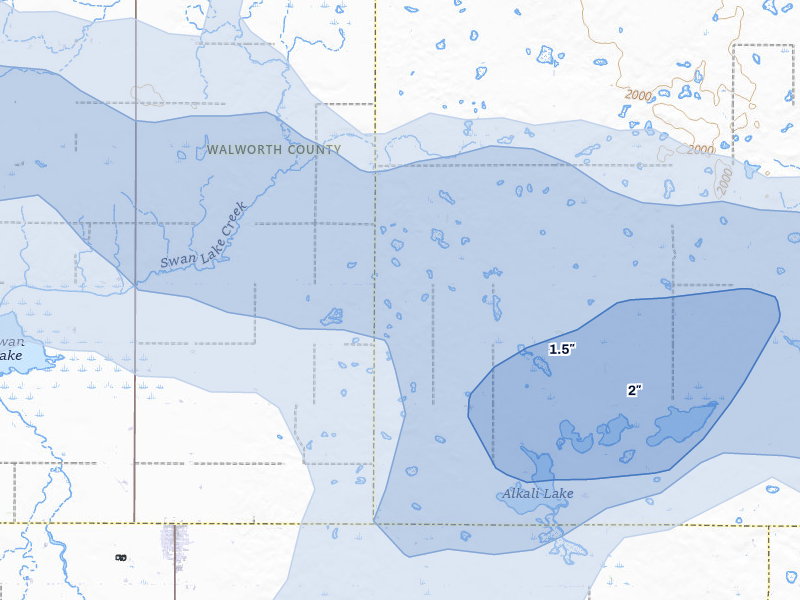 NEXRAD radar-signature map of the hail storm over Tolstoy, SD on Jul 7, 2026