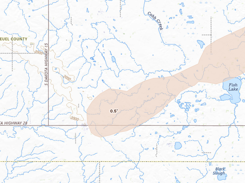 Radar-estimated hail-size map of the storm over Toronto, SD on Jun 4, 2026