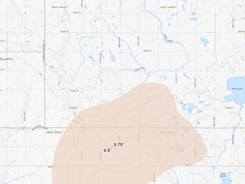 Radar-estimated hail-size map of the storm over Toronto, SD