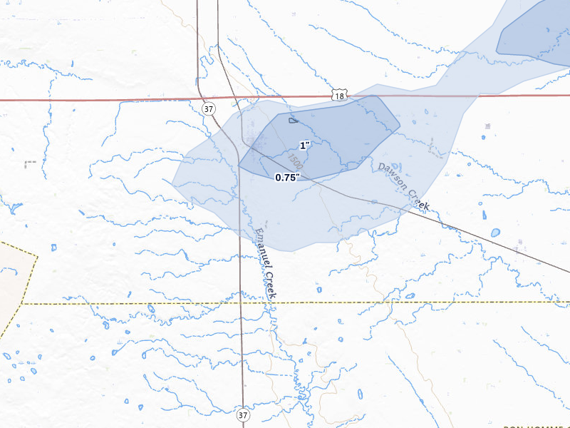 NEXRAD radar-signature map of the hail over Tripp, SD