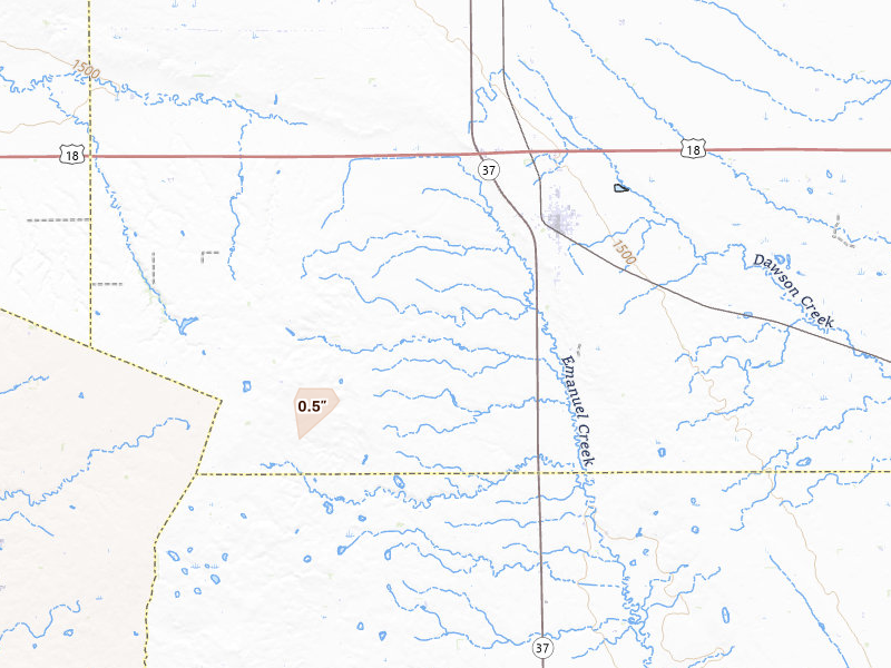 Radar-estimated hail-size map of the storm over Tripp, SD