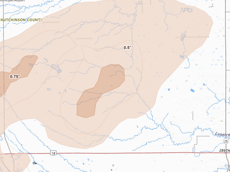 Radar-estimated hail-size map of the storm over Tripp, SD