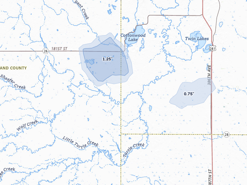 NEXRAD radar-signature map of the hail storm over Tulare, SD on Jun 3, 2026