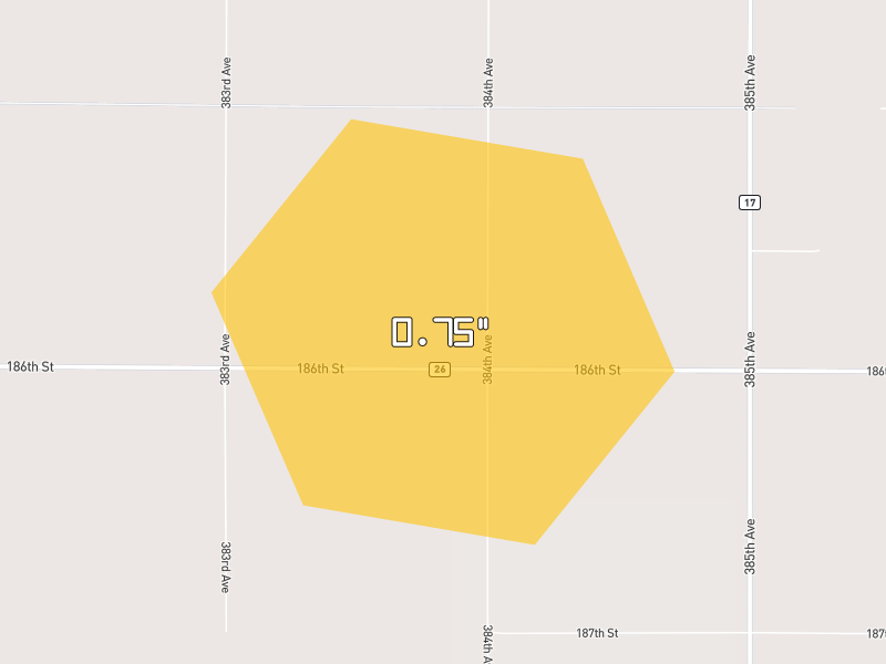 Hail map of Tulare, SD on Jun 3, 2026, hail up to 0.75"