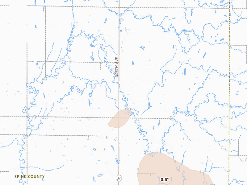 Radar-estimated hail-size map of the storm over Turton, SD on Aug 24, 2026