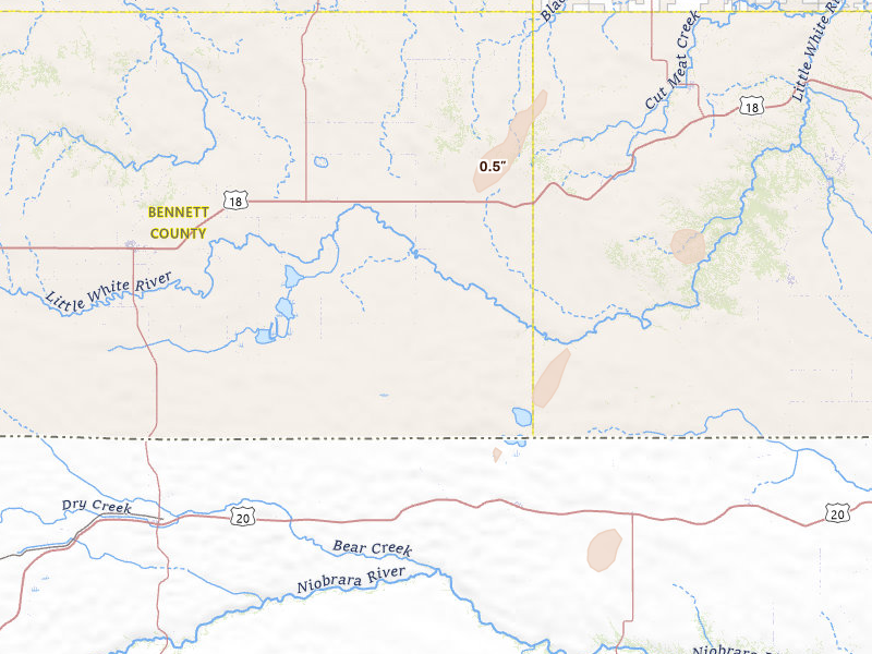 Radar-estimated hail-size map of the storm over Tuthill, SD on Apr 22, 2026