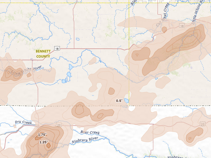 Radar-estimated hail-size map of the storm over Tuthill, SD on Jun 4, 2026