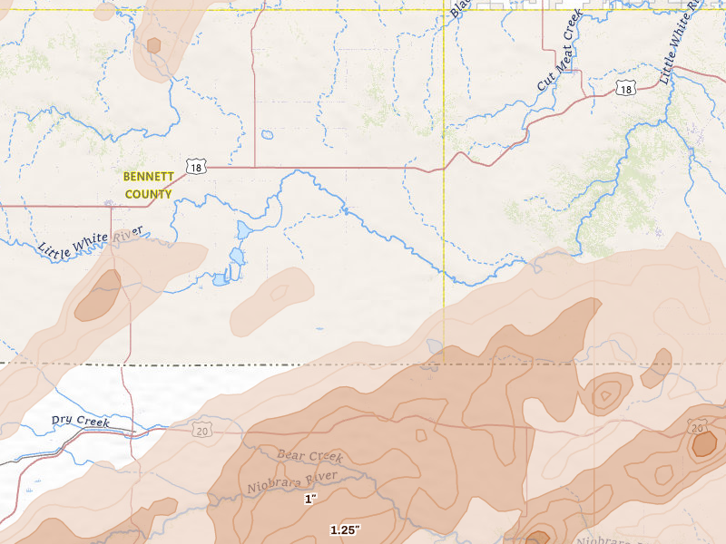 Radar-estimated hail-size map of the storm over Tuthill, SD on Jun 27, 2026