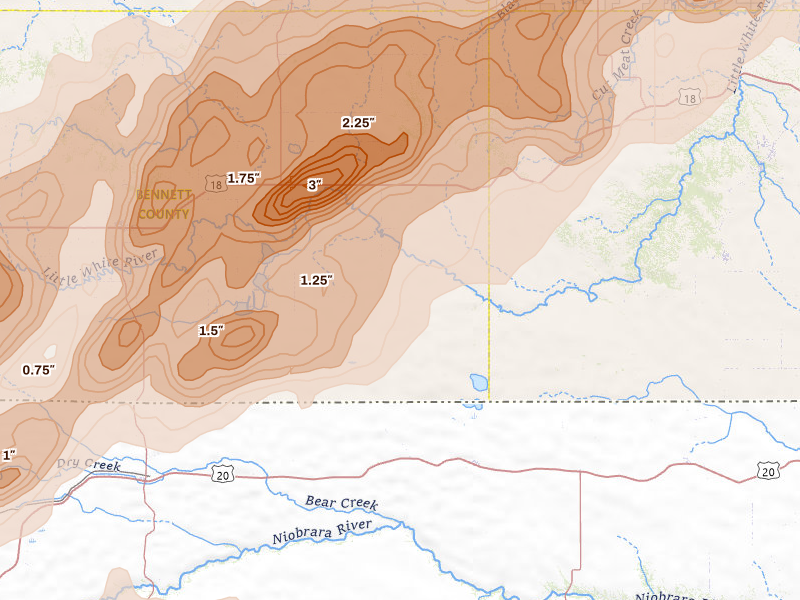 Radar-estimated hail-size map of the storm over Tuthill, SD on Jun 28, 2026