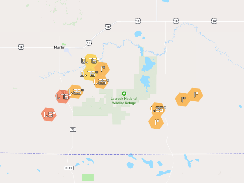 Hail map of Tuthill, SD on Jun 28, 2026, hail up to 1.75"