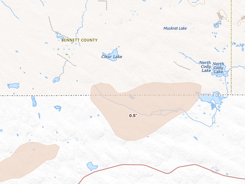 Radar-estimated hail-size map of the storm over Tuthill, SD on Aug 22, 2026