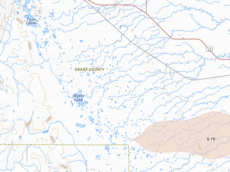 Radar-estimated hail-size map of the storm over Twin Brooks, SD on Jun 4, 2026