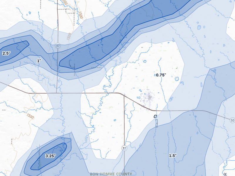 NEXRAD radar-signature map of the hail storm over Tyndall, SD on May 17, 2026