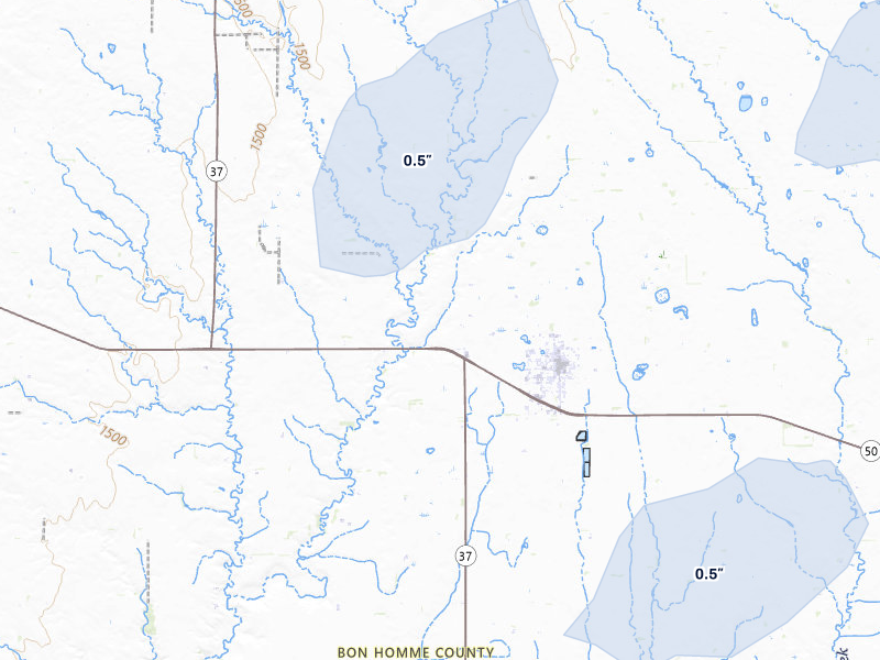 NEXRAD radar-signature map of the hail storm over Tyndall, SD on Jun 27, 2026