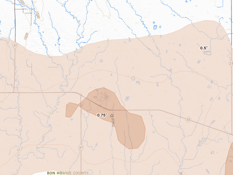 Radar-estimated hail-size map of the storm over Tyndall, SD