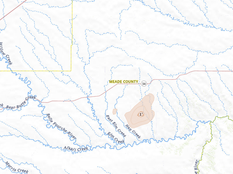 Radar-estimated hail-size map of the storm over Union Center, SD on May 21, 2026