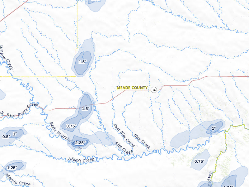 NEXRAD radar-signature map of the hail storm over Union Center, SD on Jun 26, 2026