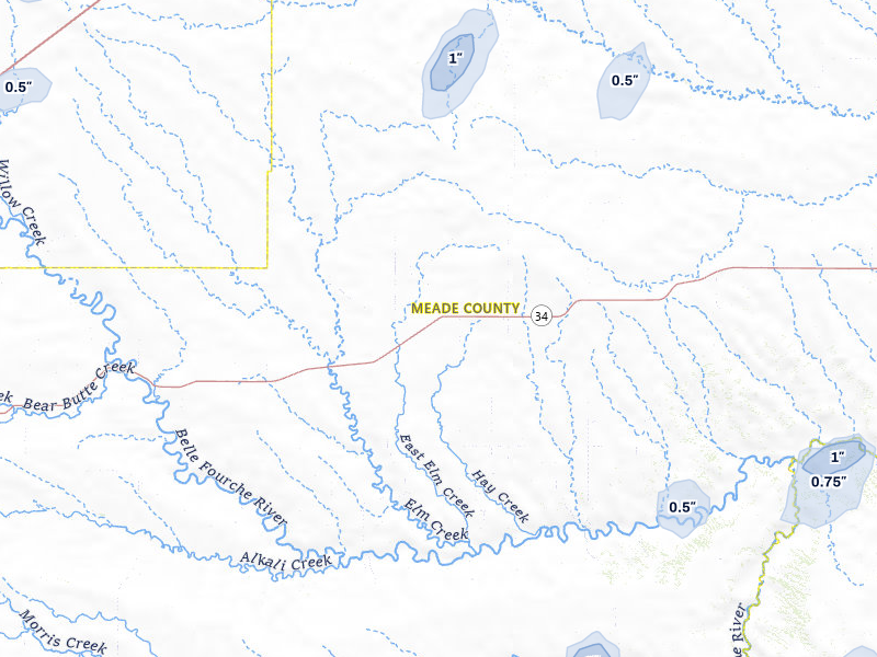 NEXRAD radar-signature map of the hail storm over Union Center, SD on Jul 3, 2026