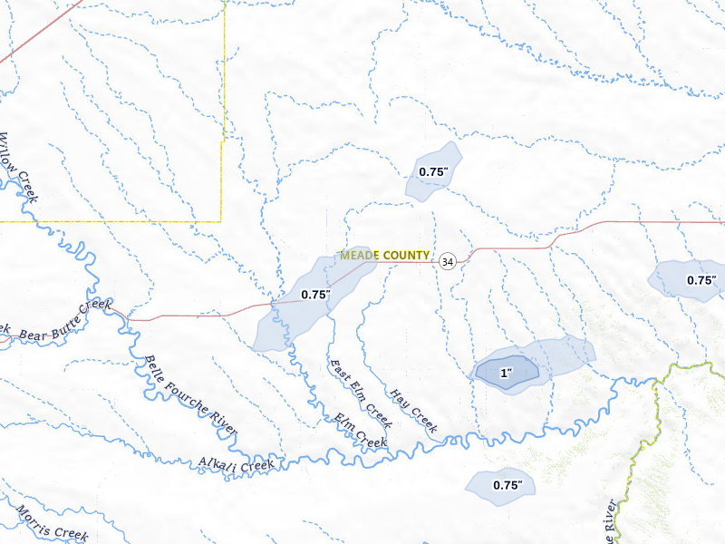 NEXRAD radar-signature map of the hail storm over Union Center, SD on Jul 29, 2026