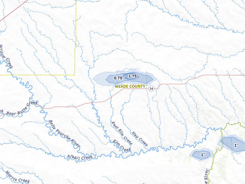 NEXRAD radar-signature map of the hail storm over Union Center, SD on Jul 30, 2026