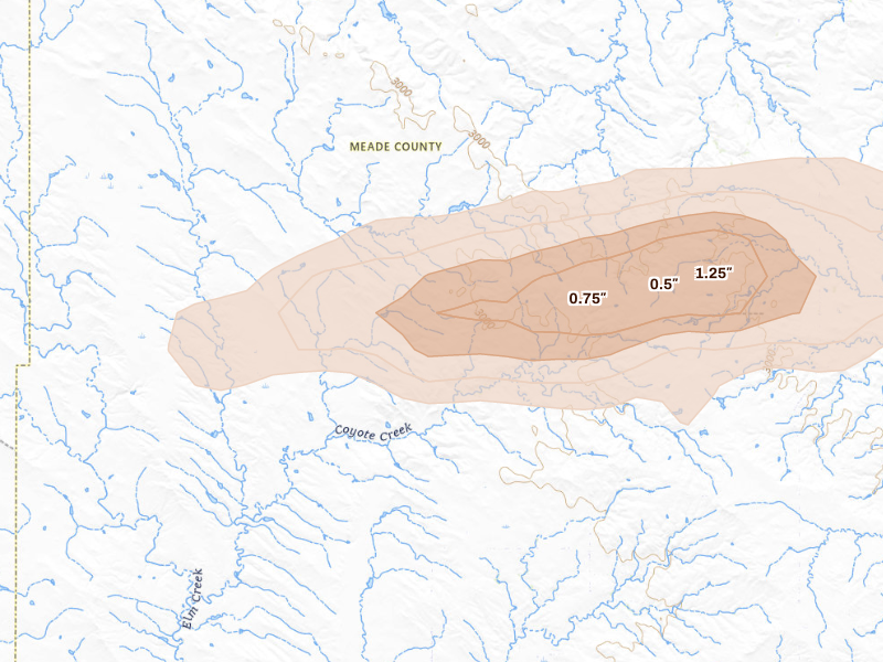 Radar-estimated hail-size map of the storm over Union Center, SD