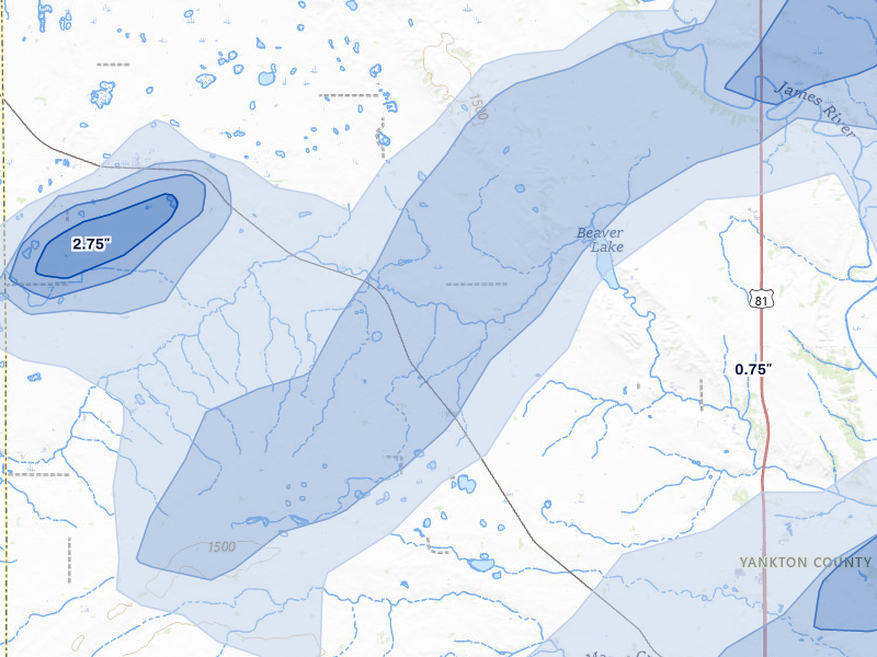 NEXRAD radar-signature map of the hail storm over Utica, SD on May 17, 2026