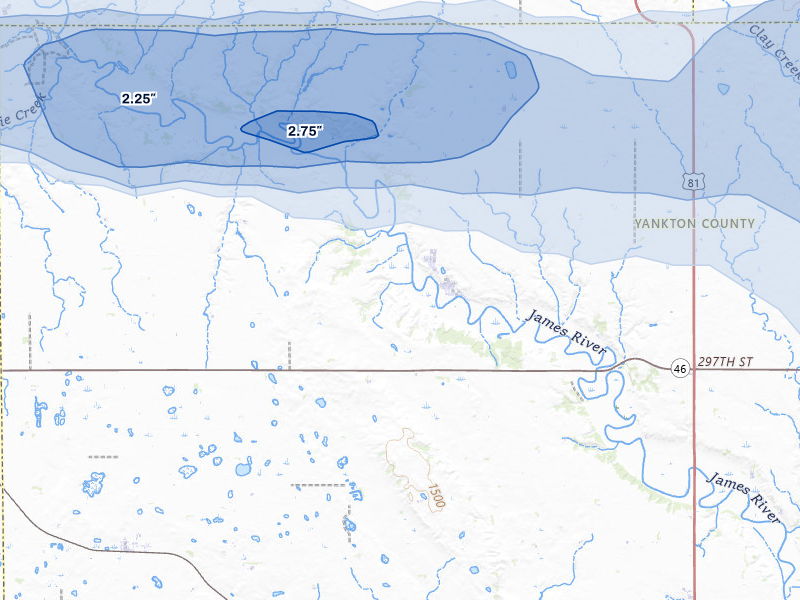NEXRAD radar-signature map of the hail storm over Utica, SD on Aug 10, 2026