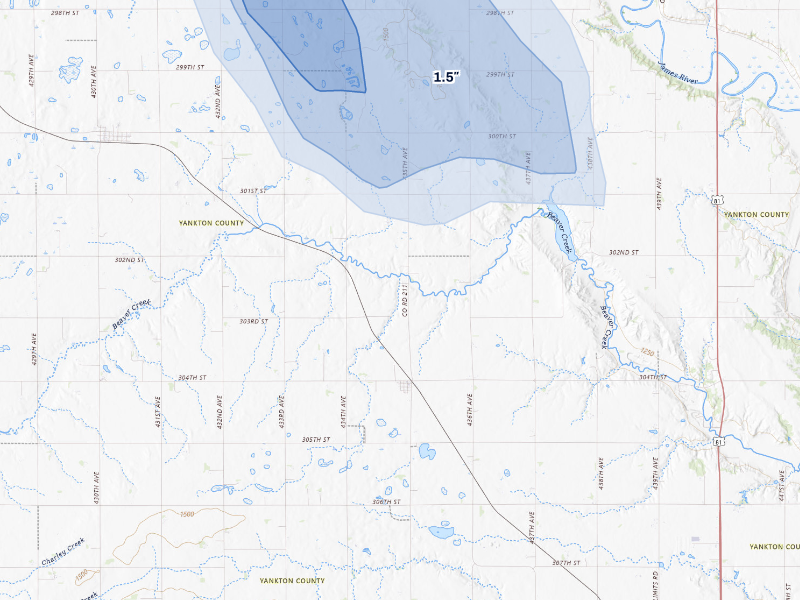 NEXRAD radar-signature map of the hail storm over Utica, SD on Aug 20, 2026
