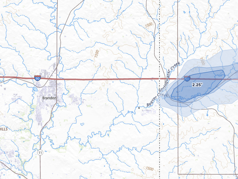 NEXRAD radar-signature map of the hail storm over Valley Springs, SD on May 17, 2026