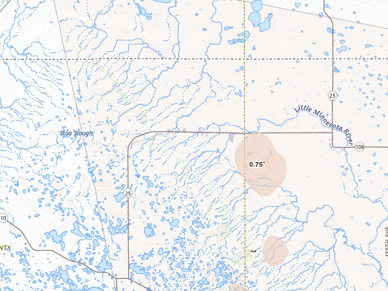 Radar-estimated hail-size map of the storm over Veblen, SD on Jul 4, 2026