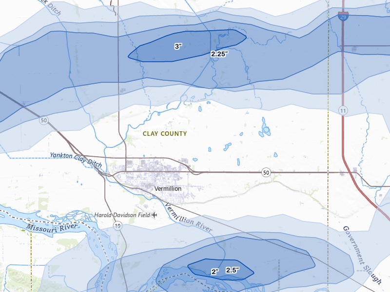 NEXRAD radar-signature map of the hail storm over Vermillion, SD on May 31, 2026