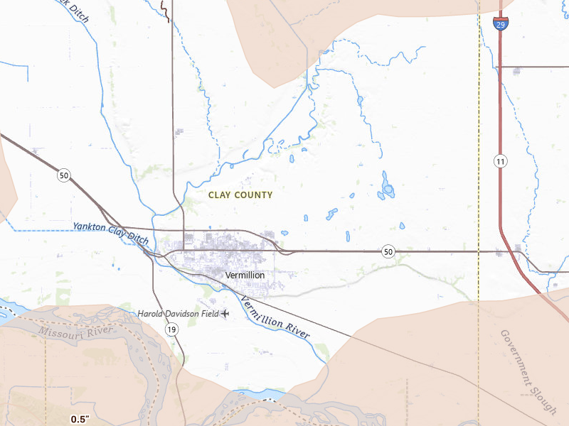 Radar-estimated hail-size map of the storm over Vermillion, SD on Jul 2, 2026