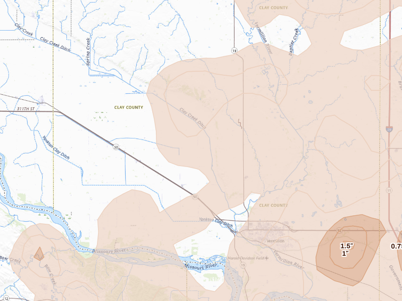 Radar-estimated hail-size map of the storm over Vermillion, SD