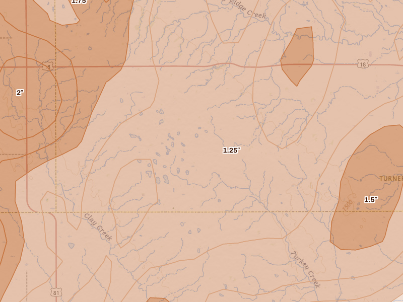 Radar-estimated hail-size map of the storm over Viborg, SD on May 17, 2026